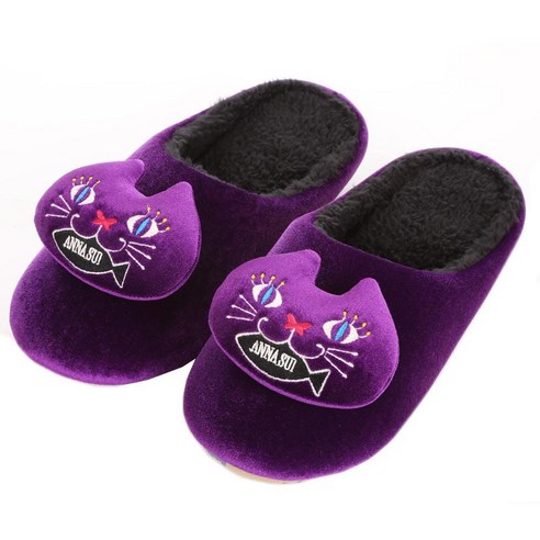 ANNA SUI 안나수이 [일본발송] 캣 & 피쉬 룸 커버 털 실내 슬리퍼 퍼플 23-24cm