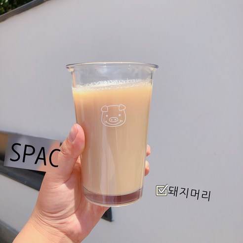 인스타그램 우유 아침컵 대용량 알파벳 유리컵 만화 커피잔 주스 우유컵, 350ml, 돼지 텀블링 컵