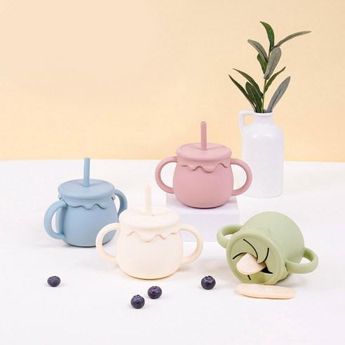 리틀클라우드 꿀단지빨대컵 실리콘빨대컵, 250ml, 1개, 더스티블루