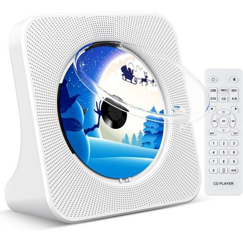 KOVCDVI 휴대용 블루투스 스탠드 CD플레이어 스피커 리모컨 FM라디오 타이머, White Desktop CD Player, White Desktop CD Player