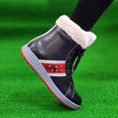 아놀드파마 여성 겨울 방한 골프화 스파이크리스 골프부츠 (블랙 화이트) 미들 퍼부츠 연습용 필드용 방한 골프화