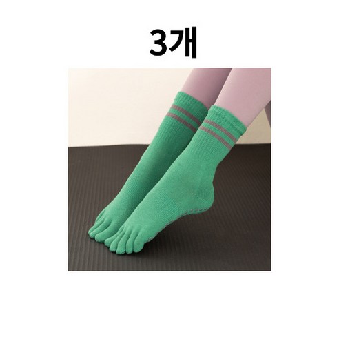 이홈앤고 요가 필라테스 미끄럼방지 논슬립 발가락 스프라이트 양말, 3켤레, 그린