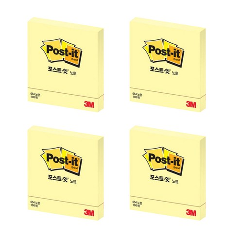 3M)포스트-잇(654/노랑/76*76mm) 4개입, 노랑
