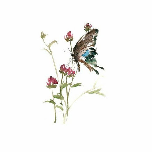 홈 나비 꽃 잉크 그림 스티커 벽 및 변기 데칼 장식, 보여진 바와 같이