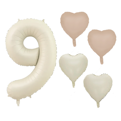 파파 파티 크림 하트 대형 숫자 기념일 생일 풍선 세트, 1세트, 크림 9 + 하트4p