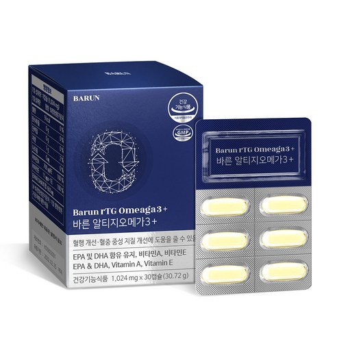 바른 rTG알티지 오메가3+, 1개, 1024mgx30캡슐, 30정
