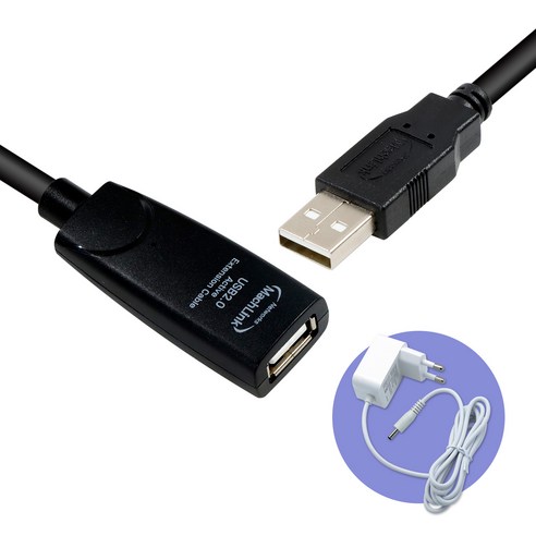 마하링크 USB2.0 연장 리피터 케이블 5M 유전원 ML-PWUR5 신호증폭 2중차폐 캐스케이드기능 장거리전송, 1개