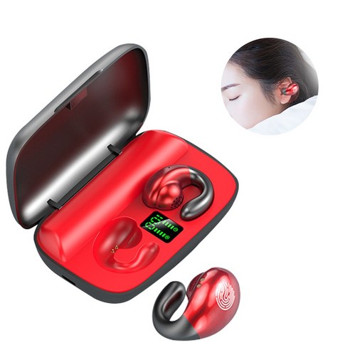 Dkaony 무선 블루투스 이어폰 이어 훅 스타일 뼈 전도 LED 터치 헤드폰, 빨간색