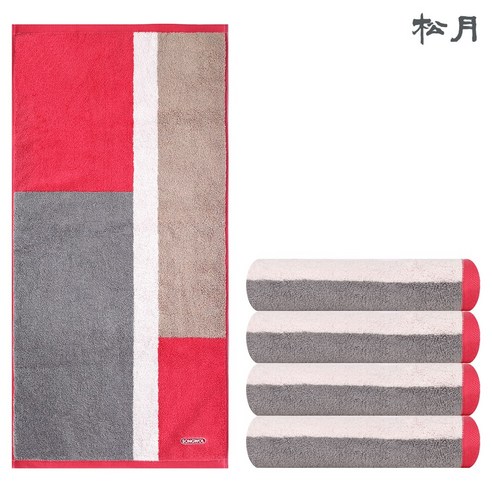 송월 컬러웨이 5장묶음 563GSM 180g 40x80cm 코마사30수, 5개, 레드