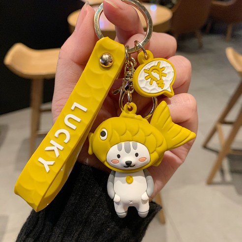DFMEI 귀여운 만화 인형 키 체인 여성 키 체인 인터넷 연예인 크리 에이 티브 공룡 가방 펜던트 열쇠 고리 새해 선물, 물고기 케이크 강아지