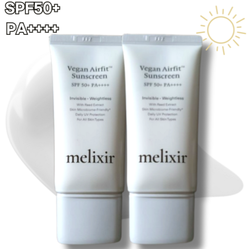 +++[[멜릭서]]+++ 비건 에어핏 선스크린 50ml MELIXIR VEGAN AIRFIT SUN SCREEN 자외선차단효과 10시간 식물성원료, 2개