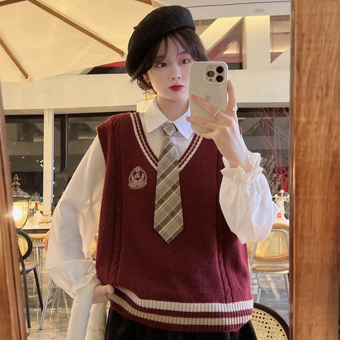 아카데미풍 니트 v넥 조끼 조끼
