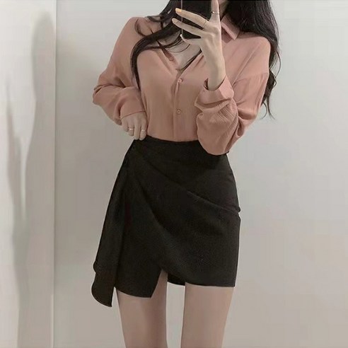 [레티고] 여성 언발란스 하이웨스트 랩 스커트 치마