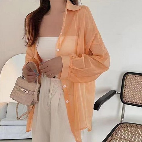 루엔나 여성용 블라우스 바람막이 빅사이즈 오버핏 시스루 셔츠 남방