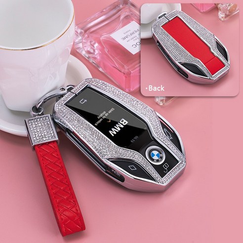 BMW 키케이스 키홀더 키링 가죽 악세사리 신형 스마트키 3시리즈 5시리즈 7시리즈, 레드, 디스플레이