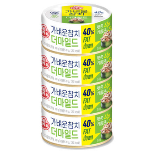 오뚜기 가벼운참치 더마일드 참치캔, 100g, 4개