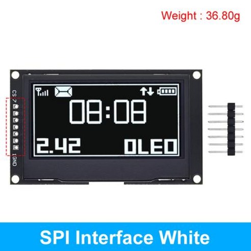 DIYTZT OLED LCD 디스플레이 모듈 SSD1309 12864 7 핀 SPI/IIC I2C 직렬 인터페이스 아두이노 UNO R3 C51 용 2.4 인치 2.42 128x64, [05] 2.42 SPI White, 1개