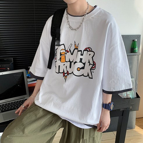 KORELAN 네트 레드 반팔 티셔츠 남성복 여름 홍콩풍 블라우스