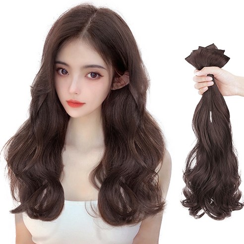 가발위드 붙임머리 엔디롱 웨이브 부분 가발 3피스 세트, 초콜릿브라운40cm
