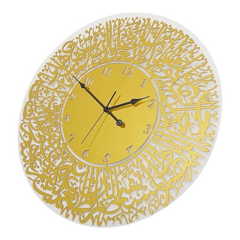아크릴 이슬람 서예 벽시계 이슬람 석영 배터리 작동 침실 주방 방 장식을위한 자동 종교 시계, 금