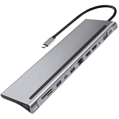 노 브랜드 12-in-1 Type-C 도킹 스테이션 USB3.1-듀얼 네트워크 포트 RJ45 VGA 확장 SD TF 카드 리더 허브(노트북용)