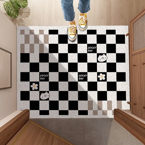 [LF] 가정용 바닥 매트 체스 판 그리드는 실크 링 도어 매트를자를 수 있습니다 내마 모성 발 매트 가정용 야외 매트 도어 카펫, {"크기":"60x80cm"}, 4