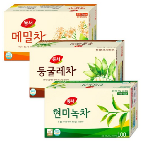 동서 현미녹차100T+둥글레차100T+메밀차100T 1.5ml, 8박스, 100개