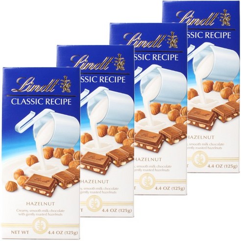 린트 클래식 레시피 헤이즐넛 크리미 스무드 밀크 초콜릿, 125g, 4개