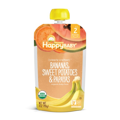 해피베이비 클리어리 크래프티드 어린이 스무디, 바나나 + 고구마 + 파파야(Bananas + Sweet Potatos + Papayas), 113g, 1개