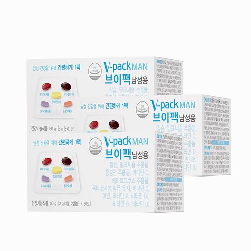 브이팩 남성용 멀티비타민 90g, 30회분, 3개