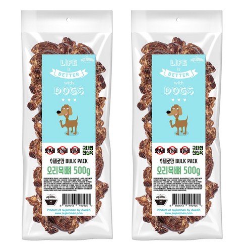 수제로만 벌크팩 대용량 수제간식, 오리목뼈 500g x 2