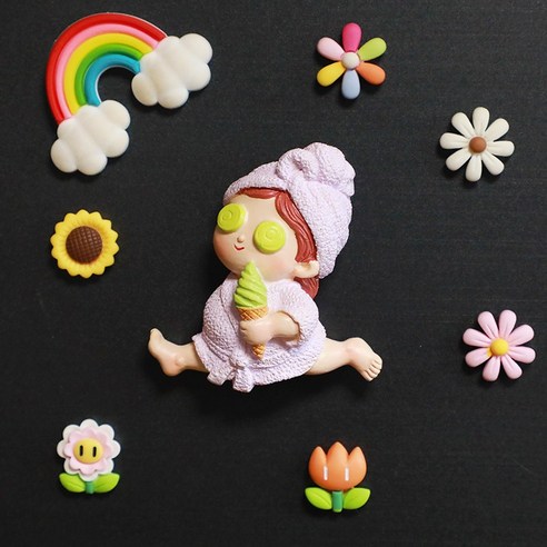 만화 냉장고 자석 행복 생활 자석 냉장고 문 장식 자석 3D 입체 자석 화이트 보드 메시지 포스트, 보라색 목욕 가운 달콤한 튜브 소녀 6 Hua Hong, 중간