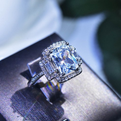 수입 D톤 모산스톤 반지 프린세스 큐브 다이아몬드 반지 여성 PT950 플래티넘 반지결혼 반지