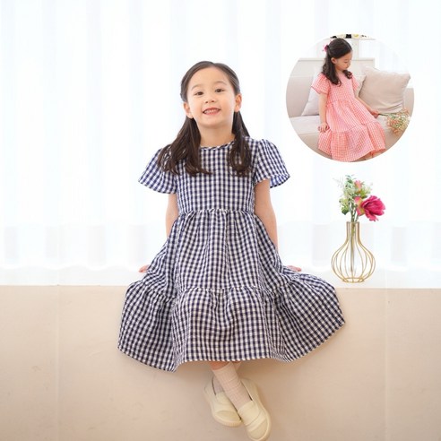 예크아이 여아 여름 체크 바캉스 원피스 시원한