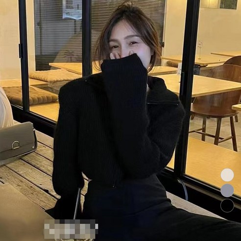 라라벨 여성용 가디건 하이넥 무지 베이직 긴팔 크롭 데일리 니트 집업 가디건