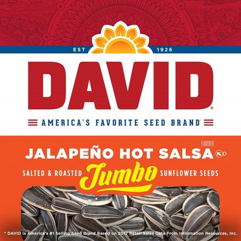 DAVID 데이비드 해바라기씨 149g 12봉 1박스 할라피뇨 핫 살사 Roasted and Salted Jalapeno Hot Salsa Jumbo Sunflower Seeds Keto Friendly 5.25 oz 12 Pack, 12개