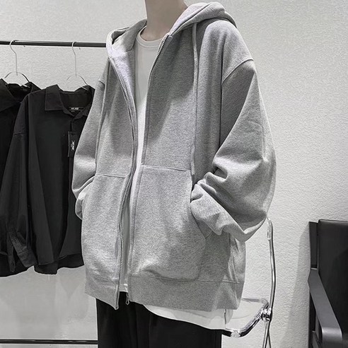 이유까까 남성용 와이드 오버핏 기모 후드집업