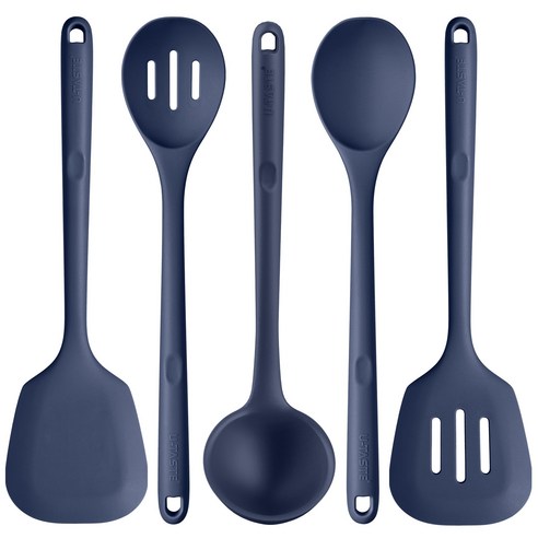 U-Taste 내열 실리콘 주방 조리 도구 세트 5개 34cm 긴 손잡이 BPA 프리 논스틱 고무 요리 액세서리 볶음 서빙 발라주기 혼합용, Midnight Blue, 1개