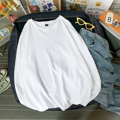 DFMEI 커플 긴 소매 티셔츠 남자 가을 한국어 스타일 유행 느슨한 탑 캐주얼 단색 기본 기본 셔츠