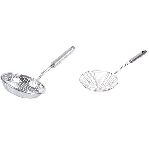 Deoxygene 스테인레스 스틸 천공 국자 소쿠리 13 인치 및 홈 벽 그립 나선형 그물 스트레이너 17.5cm, 1개