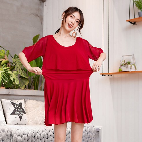DFMEI 새로운 여성 수영복 통기성 스커트 패션 슬림 비치 수영복, DFMEI 붉은색