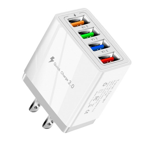 AFBEST 4 USB 고속 충전 어댑터 LED 라이트 충전기 포함 5V3A Type-C QC3.0 어댑터(미국 플러그), 하얀