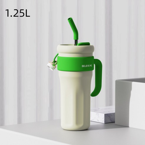 빅맥 럭키 스트로우 핸들 보온병 1.25L 텀블러, 녹색 1250ML, 1개