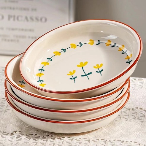니치유 도자기 선물세트 꽃 접시 그릇 접시 식기 도자기 홈세트, 접시20cm*4P, 1개