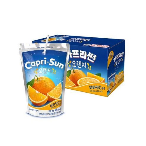 카프리썬오렌지(200mlX10) 농심 /글로벌판다/ 새콤달콤 달달한 시원함 청량 달달구리 피로회복 간식 휴게실 탕비실 사무실 직원실, 2개