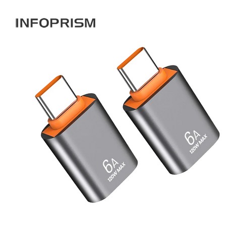 INFOPRISM / 6A 120W PD USB C타입 - A타입 변환 젠더 (OTG), 2개, F / 실버, 20mm