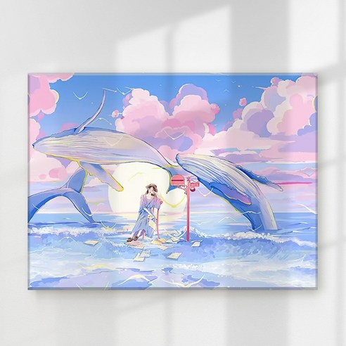 오로라데코덴 캔버스형 보석십자수 40x50cm, MK145 동물 고래 정류장