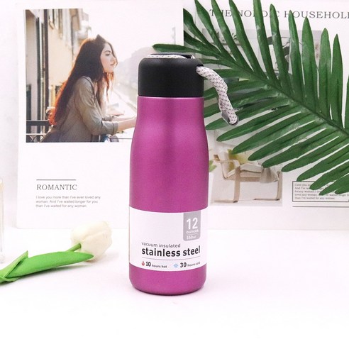 KORELAN신형 콜라 병 컵 야외 진공 운동 보온 직신 컵 304 스테인리스강 기사 컵, 보라색, 420ml