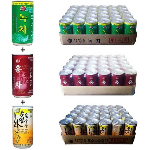 참맑은 캔 3종세트 175ml 90캔 (녹차(30캔) + 홍차(30캔) + 옥수수수염차(30캔)), 90개