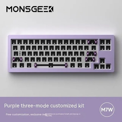 MONSGEEK M7W 무선 기계식 키보드 알루미늄 합금 다이내믹 RGB 핫 스왑 3 가지 모드 게이밍 PC 게이머 맥 선물-54, 없음, 없음, 11.Purple Kits No Switch Keyc